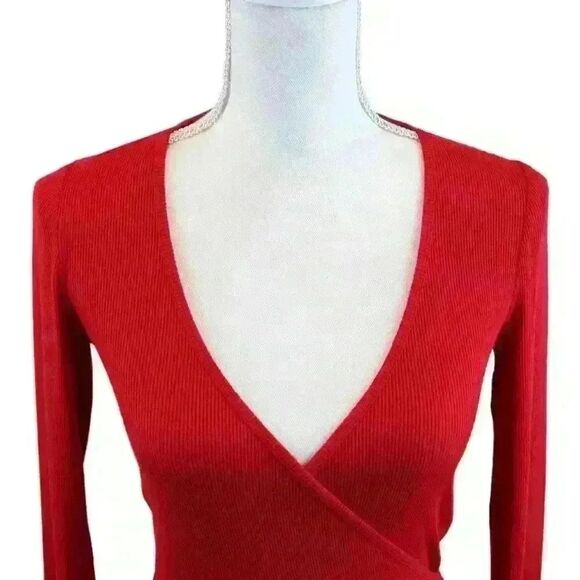 Intermix Serena Red Wrap-Front Rib Knit Mini Dress – Size P (Petite/Small) - Picture 3 of 8